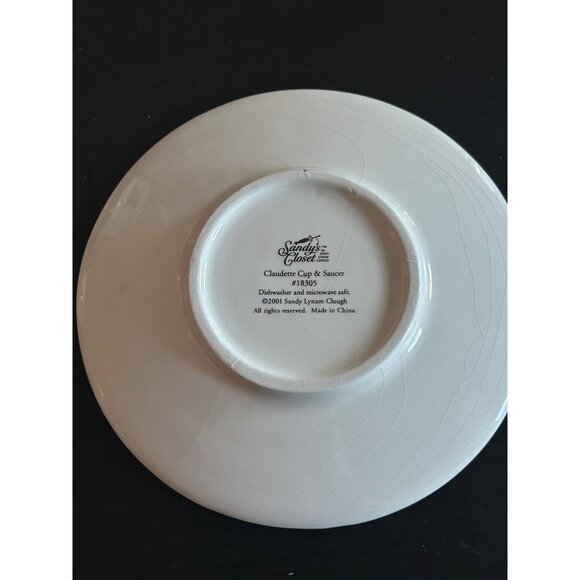 Sandy Clough Claudette Cup & Saucer Set Black & White Polka Dots Lace Detailing - Picture 3 of 12